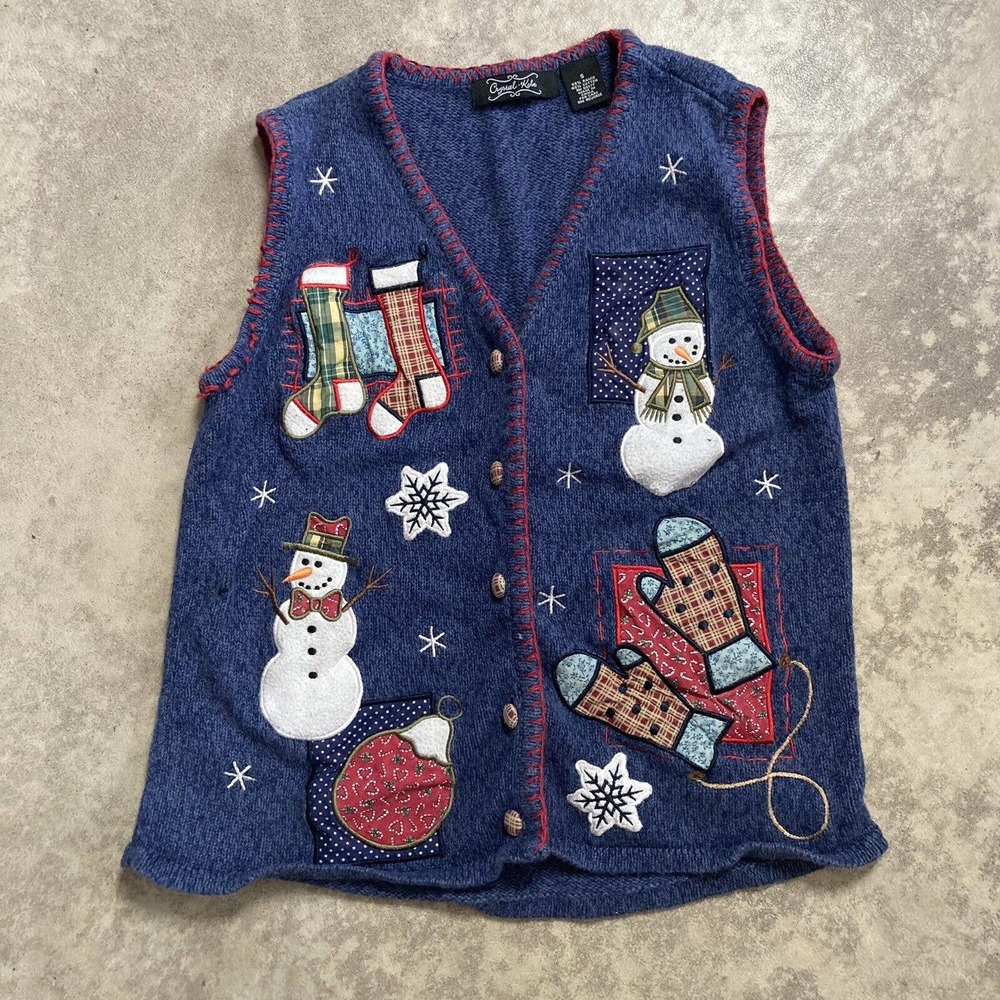 crystal kobe christmas Snowman sweater Vest blue womens Size Small